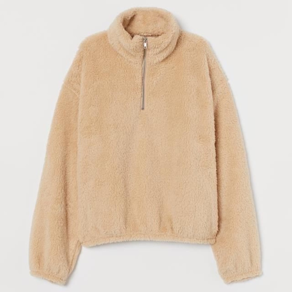 H&M Teddy Sherpa Pullover Sweater Half Zip